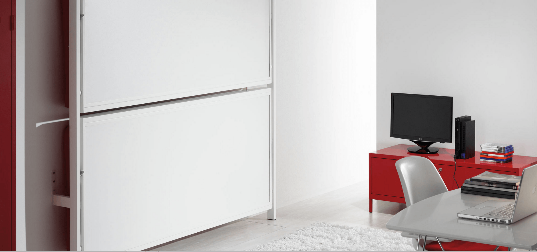 Opklapbaar stapelbed cubed logeerbed Muur planken witte keuken